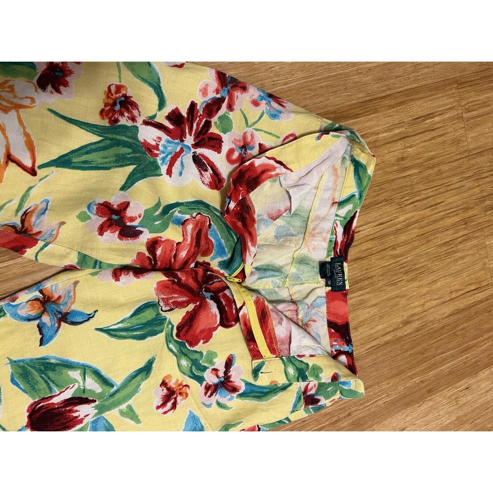 Lauren Ralph Lauren 12P vintage linen resort floral high waisted cropped pants - Picture 9 of 12